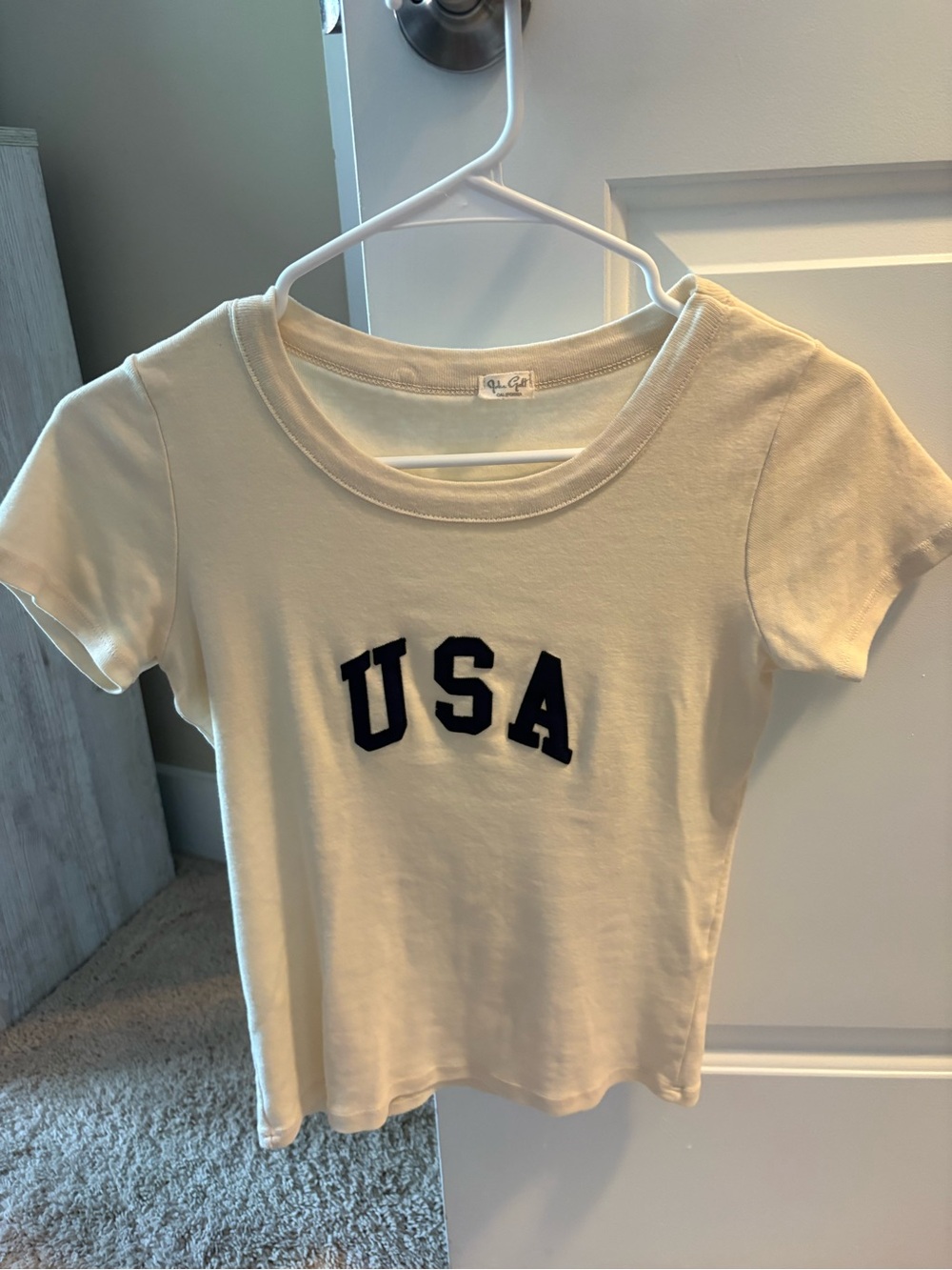 Brandy Melville USA Graphic Tee - Cream with Navy Lettering